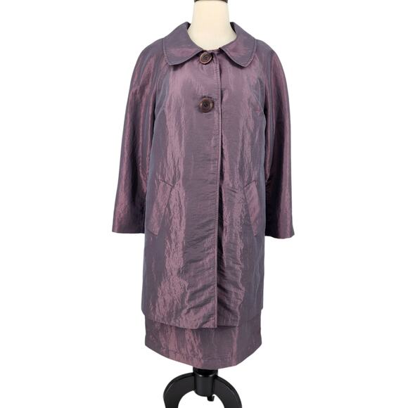 Vintage Iridescent Shiny Plum Duster and Matching Sheath Dress Suit Set Medium - Picture 1 of 12